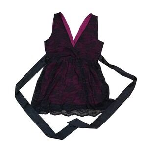 A'Gaci Womens Plum Black Lace Babydoll Top Empire Waist Romantic Goth Y2K Size M